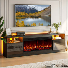 Fireplace Tv Stand with 36 Inch Fireplace Up to 80" TVs, LED Light Entertainment Center And Storage, 70" Modern Wood Media TV Console with Highlight Cabinet for Living Room