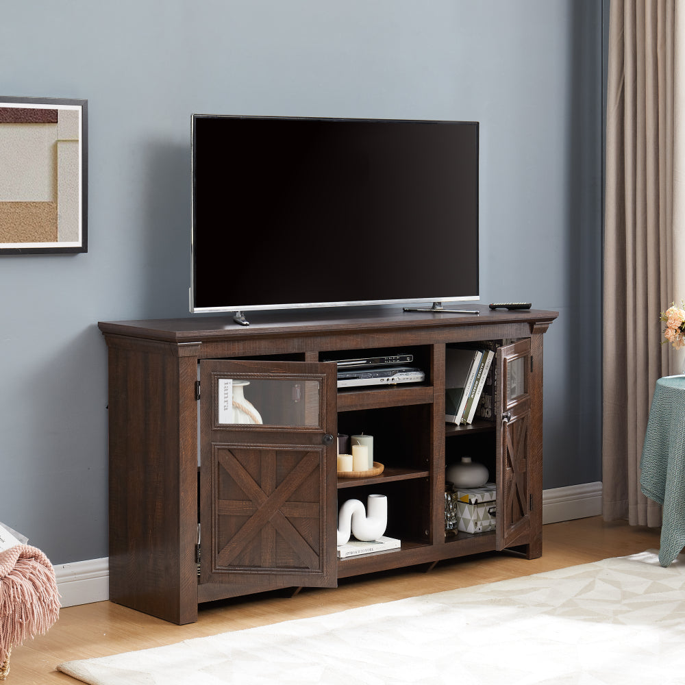 Large Modern Farmhouse Barn Door TV Stand & Media Console - Espresso Entertainment with Barn Doors, Wide Cabinet Suitable for, Home Theater, Rustic Furniture, Ample Storage Space