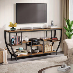 70.9" Extra Long TV Stand for up to 80" TVs, Heavy-Duty Entertainment Center with Storage Shelves, Rustic Brown Media Console - Sturdy MDF & Metal Construction, Living Room, Bedroom, Home Theater Furniture - Easy Assembly, Tv Console for Living Room, Bed