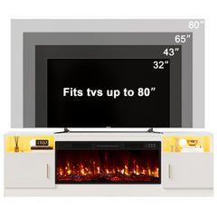 Fireplace Tv Stand with 36 Inch Fireplace Up to 80" TVs, LED Light Entertainment Center And Storage, 70" Modern Wood Media TV Console with Highlight Cabinet for Living Room