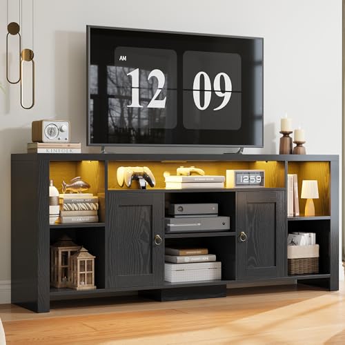 LIKIMIO 70" TV Stand for TVs up to 80", LED Entertainment Center, Black