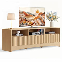 Marsail Fluted TV Stand for 65 inch TV, Modern Entertainment Center with Drawers, Boho TV Stands Wood Media Console Cabinet with Storage and Shelves, TV Consoles for Living Room, Bedroom, Oak
