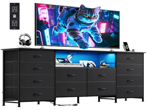 WLIVE LED Dresser TV Stand for 75 Inch TV, 12 Drawers, Black