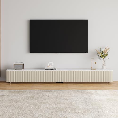 94.5" Fully Assembled TV Console, White TV Stand with Sintered Stone Top