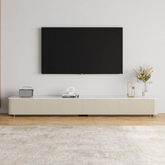94.5" Fully Assembled TV Console, White TV Stand with Sintered Stone Top