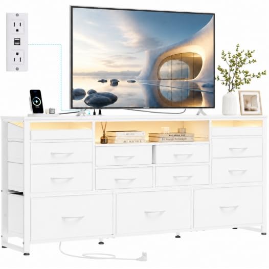 WLIVE LED Dresser TV Stand for 65 Inch TV, 8 Drawers, Rustic Brown