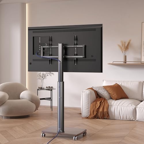 Vermars Black Rolling TV Stand for 32 to 55 65 75 85 Inch TVs, Corner TV Floor Stand with Mount, Universal Portable Mobile TV Cart on Wheels, Small TV Stand for Bedroom, Living Room