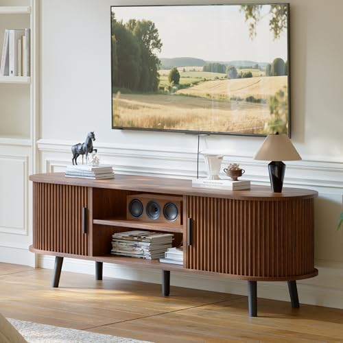 ChooChoo 54" Mid Century Modern TV Stand with Fluted Sliding Doors