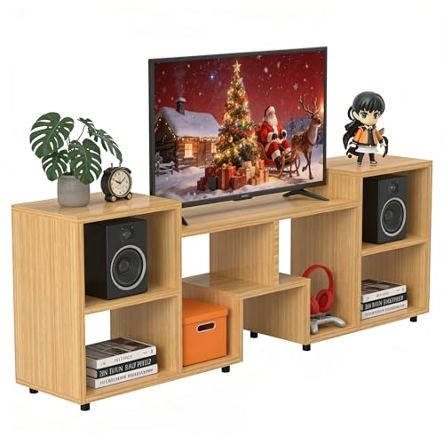 ACOHOOK Walnut 60" Mid-Century TV Stand with Storage Open Shelf