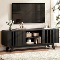 Mid Century Modern TV Stand with Charging Station for 75/70/65/60 Inch TV, Wood Entertainment Center with Storage & Sliding Grille Door, Media Console Table for Living Room, Bedroom