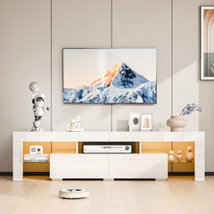 TV Stand Up to 70 Inch TV, TV Cabinet with Open Storage, Industrial TV Console with 2 Drawers And Glass Shelf for Living Room And Bedroom, White