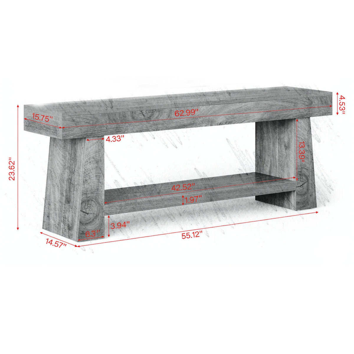 63 Inch Farmhouse TV Stand, Entertainment Center with 2 Tier Shelf for 55 to 75 Inch TVs