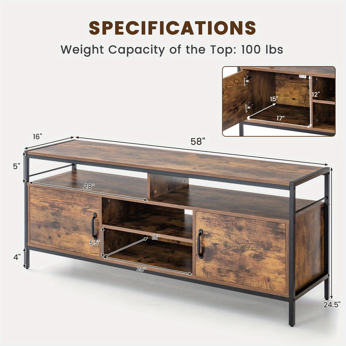 LIFEZEAL TV Stand Suitable for Televisions Up to 65 Inches, Featuring a Home Cabinet with Side Storage Compartments And an Adjustable Shelf, This Entertainment Center Console Table Includes Cable Management Holes And Serves As a Storage Coffee Table