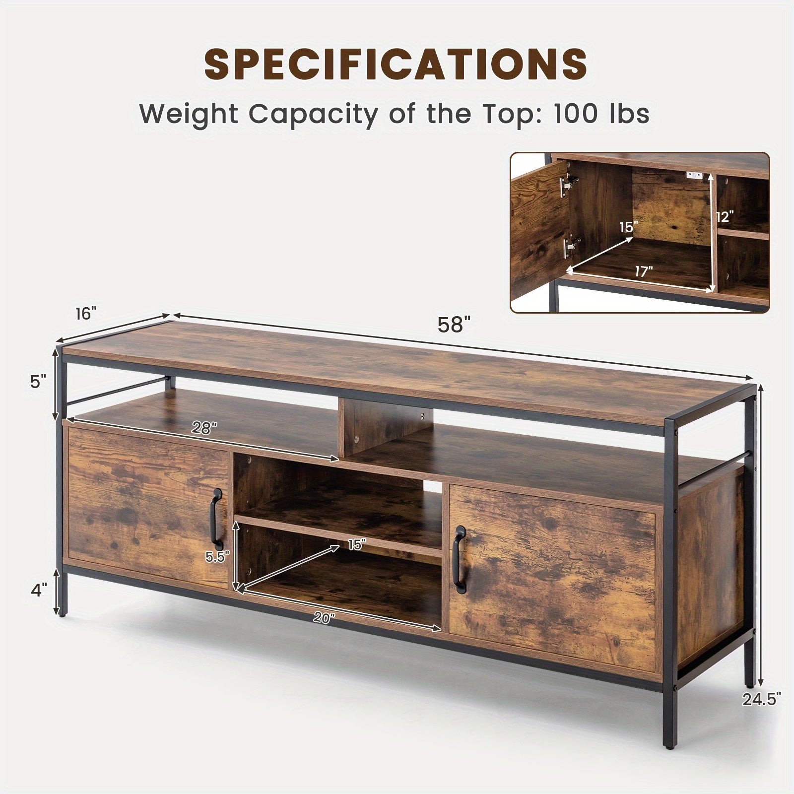 LIFEZEAL TV Stand Suitable for Televisions Up to 65 Inches, Featuring a Home Cabinet with Side Storage Compartments And an Adjustable Shelf, This Entertainment Center Console Table Includes Cable Management Holes And Serves As a Storage Coffee Table