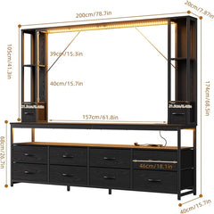 79-Inch Farmhouse Entertainment Center with TV Stand, Bookshelf, 10 Storage Drawers, Fits Tvs Up to 70", Wall Unit Media Console, Living Room, Black