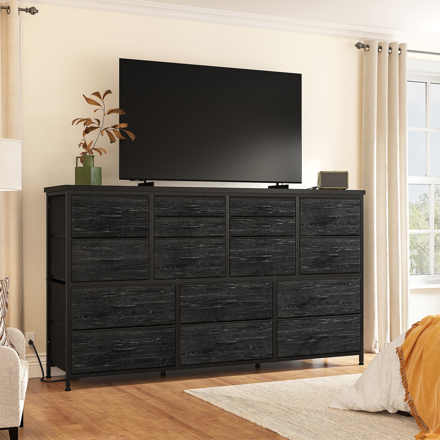 Dresser TV Stand with Power Outlet TV Stands for Living Room Dresser for Bedroom with 16 Drawers for 60" TV Stand with Storage TV Stand for Bedroom Media TV Console Table 51.1''W*11.8''*34.8'', Storage Drawer Units
