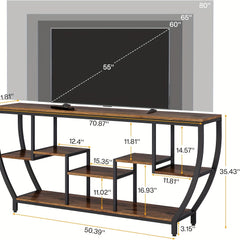 TV Stand for Televisions Up to 80 Inches, 70.9 Inches Entertainment Center with Storage Shelves, Wood TV Media Console Table Unit for Living Room, Bedroom, Rustic Brown