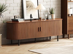 ONBRILL 70.8" TV Stand with Power Outlet for TVs up to 75 Inch, Entertainment Center with Storage and Adjustable Shelves, Modern Media Console with Sliding Doors for Living Room, Walnut