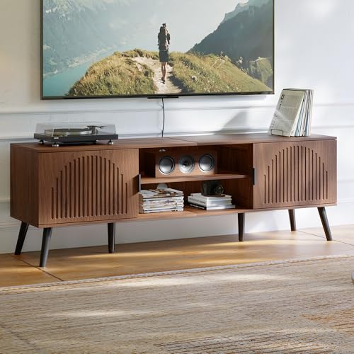 ChooChoo TV Stand with Open Shelves for 65 Inch TVs, Mid Century