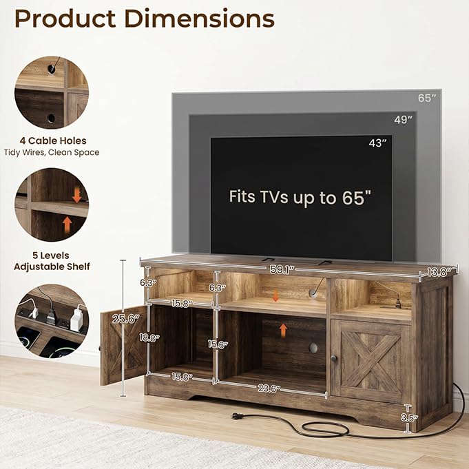 Casaottima TV Stand for 65 Inch TV, Entertainment Center, White