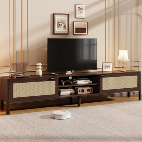 IKALIFE Rattan TV Stand for Living Room Walnut 71"