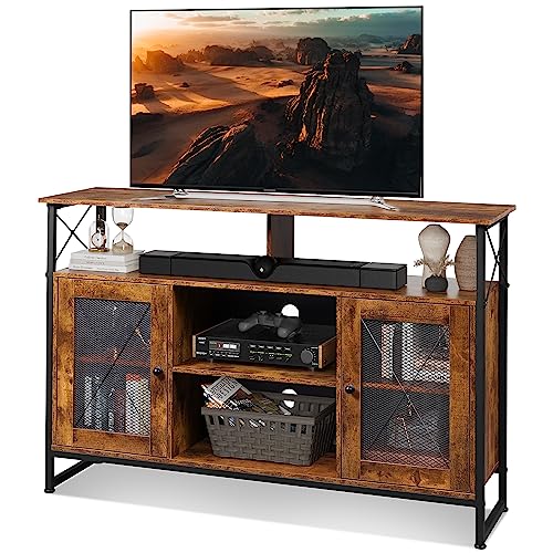 WLIVE TV Stand 55 inch TV, Tall Entertainment Center with Storage, Farmhouse Industrial TV Console for Bedroom Living Room, Rustic Brown