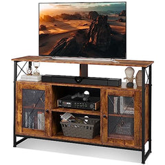 WLIVE TV Stand 55 inch TV, Tall Entertainment Center with Storage, Farmhouse Industrial TV Console for Bedroom Living Room, Rustic Brown