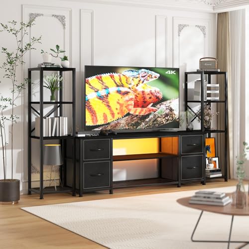 LED TV Stand Entertainment Center Bookshelf Combo with Charging Station