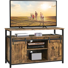 Yaheetech Farmhouse TV Stand for 55 Inch, Sliding Barn Door, Rustic Brown