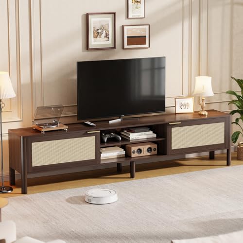 IKALIFE Rattan TV Stand for Living Room Walnut 58"
