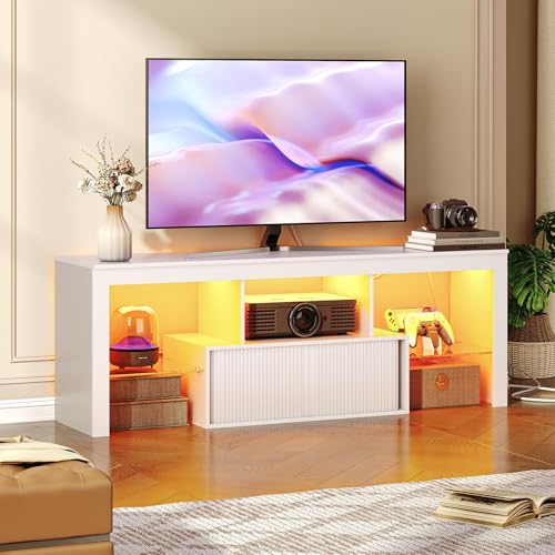 CHOEZON LED TV Stand for 60 inch TVs, Media Entertainment Center, White