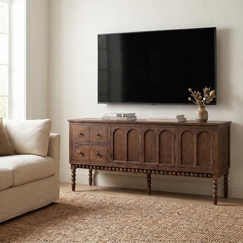 SAND STONE HOME 65" TV Entertainment Console, Buffet Cabinet, Cocoa Brown