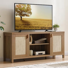 SICOTAS TV Stands for Living Room 59" Rattan TV Console with Storage