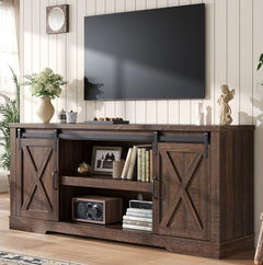 AMERLIFE 66" TV Stand for Living Room, Entertainment Center, Brown