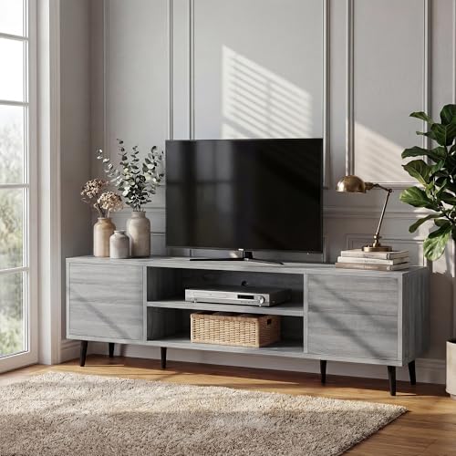 YESHOMY Mid-Century Modern TV Stand, 58 Inch, Light Grey