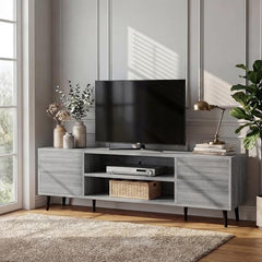 YESHOMY Mid-Century Modern TV Stand, 58 Inch, Light Grey