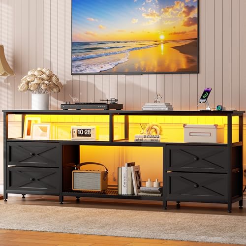 JUSTOGO TV Stand with Drawers for 65 70 75 Inches TV, Entertainment Center