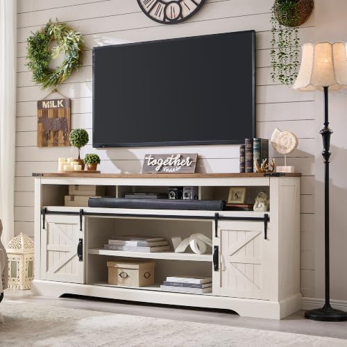 OKD 70" Farmhouse TV Stand for TVs up to 80", Antique White
