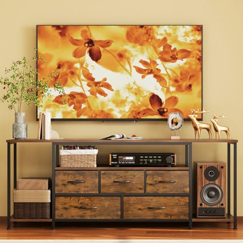 Welfuturer TV Stand for TVs Up to 75 Inch, Rustic Brown