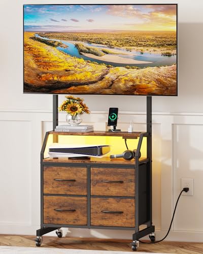 GYIIYUO Rolling TV Stand with Mount & 4 Fabric Drawers for 32-75 inch TVs