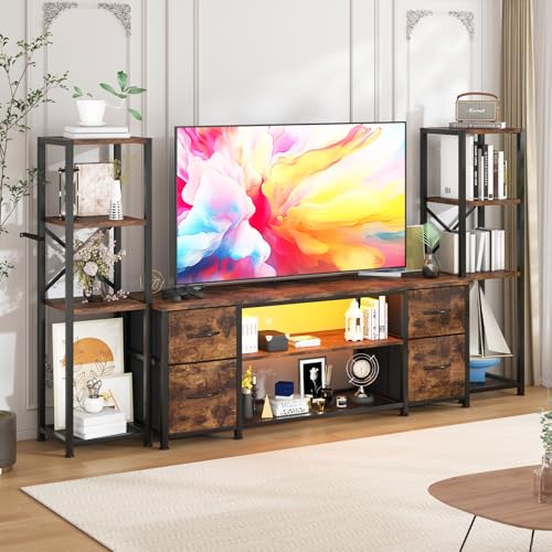 LED TV Stand Entertainment Center Bookshelf Combo with Charging Station