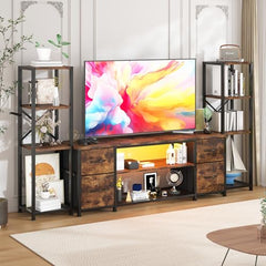 LED TV Stand Entertainment Center Bookshelf Combo with Charging Station