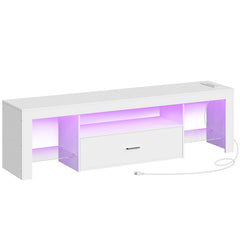 HOOBRO LED TV Stand with Power Outlets to 65 inch TV, Gaming Entertainment Center with Glass Shelves and Large Drawer, Modern Media TV Console Table for Living Room Bedroom, Black BB14UDDS01G1
