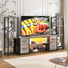 LED TV Stand Entertainment Center Bookshelf Combo with Charging Station
