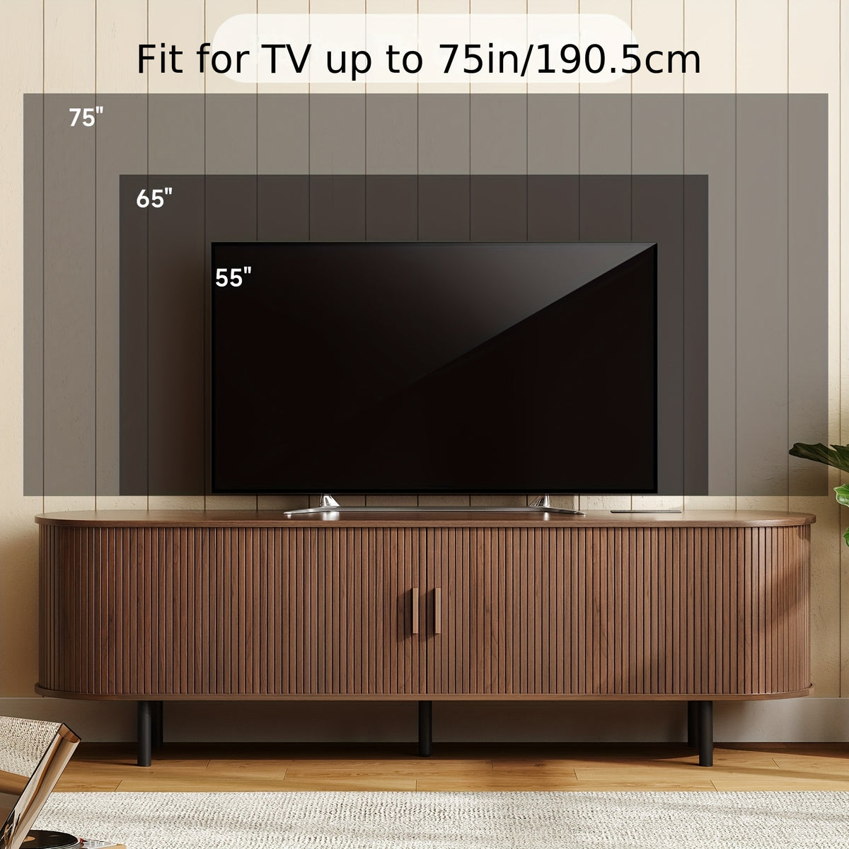 PAZCASA 70.8 Inch/55 Inch TV Stand with Power Outlet for Tvs Up to 75 Inch, Entertainment Center with Storage And Adjustable Shelves, Modern Media Console with Sliding Doors for Living Room, Walnut/Black/Oak
