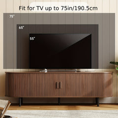 PAZCASA 70.8 Inch/55 Inch TV Stand with Power Outlet for Tvs Up to 75 Inch, Entertainment Center with Storage And Adjustable Shelves, Modern Media Console with Sliding Doors for Living Room, Walnut/Black/Oak
