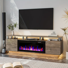 Fireplace TV Stand for Living Room, Entertainment Center with 36" Fireplace, Black Electric Fireplace TV Stand, Modern TV Stand Fireplace for TVs Up to 80", 70 Inch TV Stand with LED Light Strips