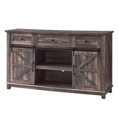 Farmhouse TV Stand for Televisions up to 65 Inchs, Entertainment Center with Sliding Barn Doors and Storage Drawers, Living Room Furniture with Cabinets