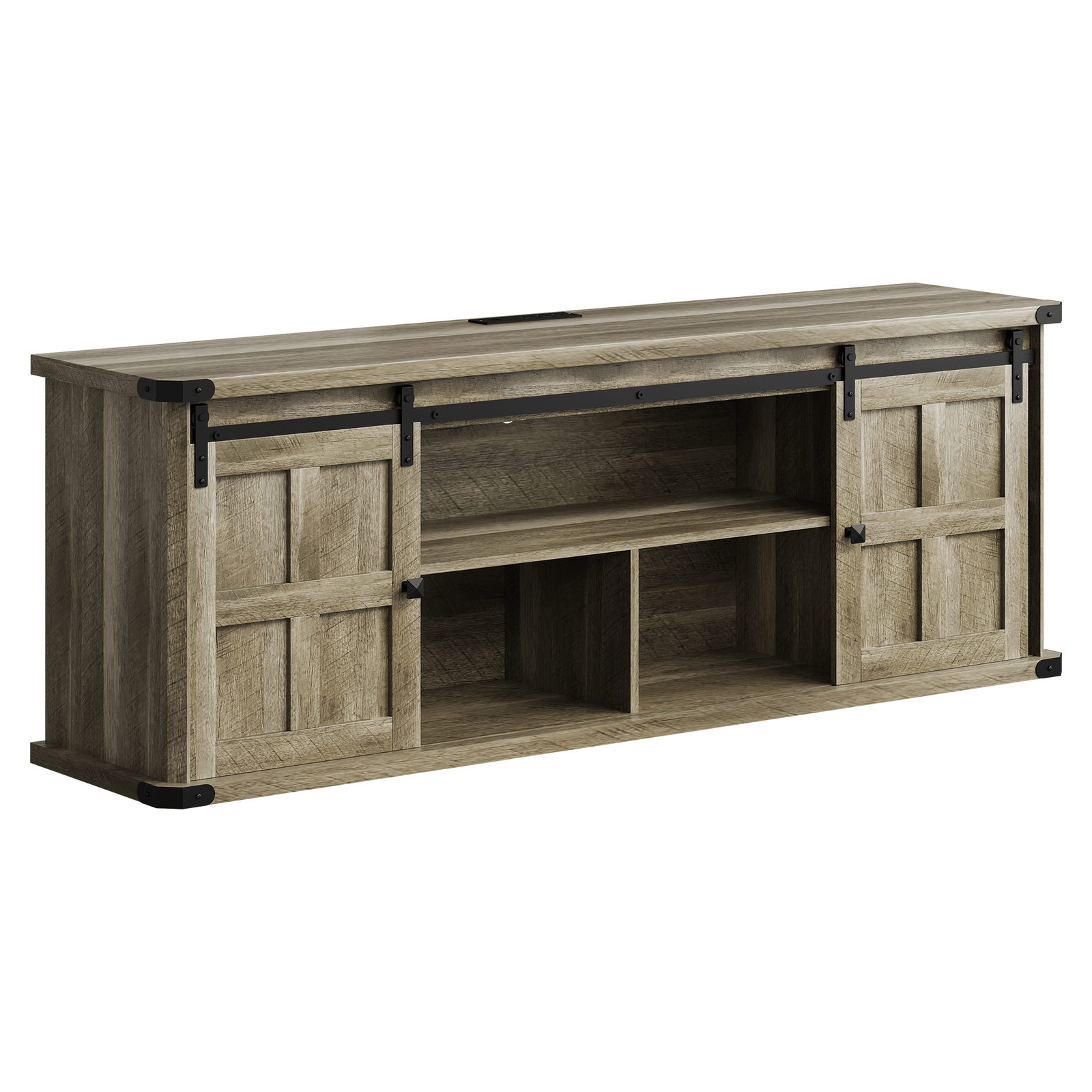 Farmhouse TV Stand for 75 Inch TV, Entertainment Center with Storage Cabinets And Sliding Barn Doors, Media TV Console Table for Living Room Bedroom (Wood Grain Gray)