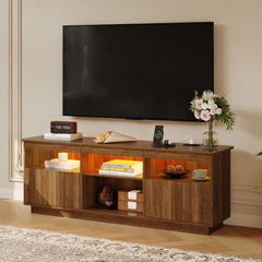 70" Mid Century Modern TV Stand with Storage Suitable for TVs Up to 80", Fluted Media Console Entertainment Center with Walnut (Non-Wood), Assembly Living Room Furniture for Media Consoles & Electronics Display